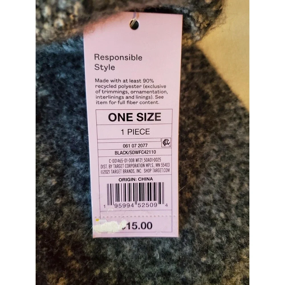 Wild Fable Women's Solid Blanket Scarf One Size Black/Gray Approx. 15